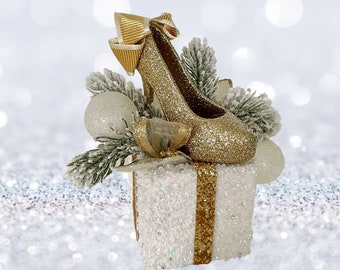 Christmas Gold High Heels Ornament, Fashion Decor, Shoe Ornaments,Christmas women gifts