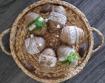 ufs emballés dans du jute, décor de ferme de Pâques, œufs de Pâques décoratifs, lot de 6