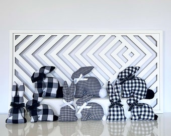 Easter Plaid  Fabric Bunny Decorations, Black and White Check Fabric Easter Rabbit