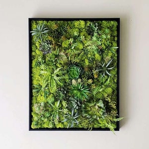 Faux succulent moss wall art, Handmade Preserved Moss Wall Picture, Moss picture Black frame, Vertical&Horizontal Frame