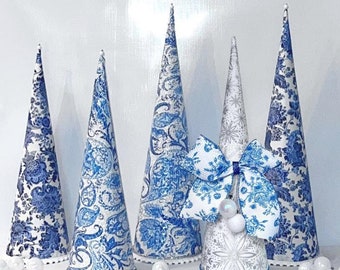 Chinoiserie cone tree, White and blue decor, Free Shipping
