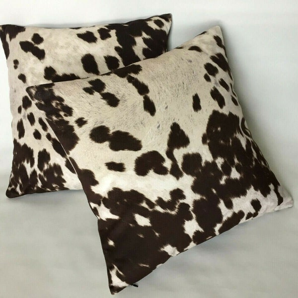 Faux CowHide Brown Pillow Cover, Light beige & Brown Cow Print, Faux Suede Fabric, Udder Madness Farmhouse Country, Choose Size