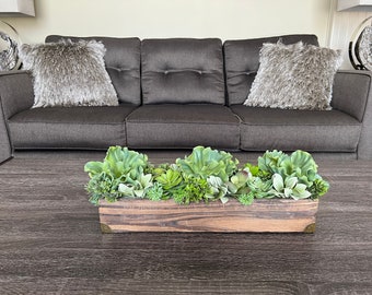 Dining Room Table Centerpiece, Farmhouse Floral Arrangement Wooden box,  Handmade Rustic Kitchen Island Centerpiece