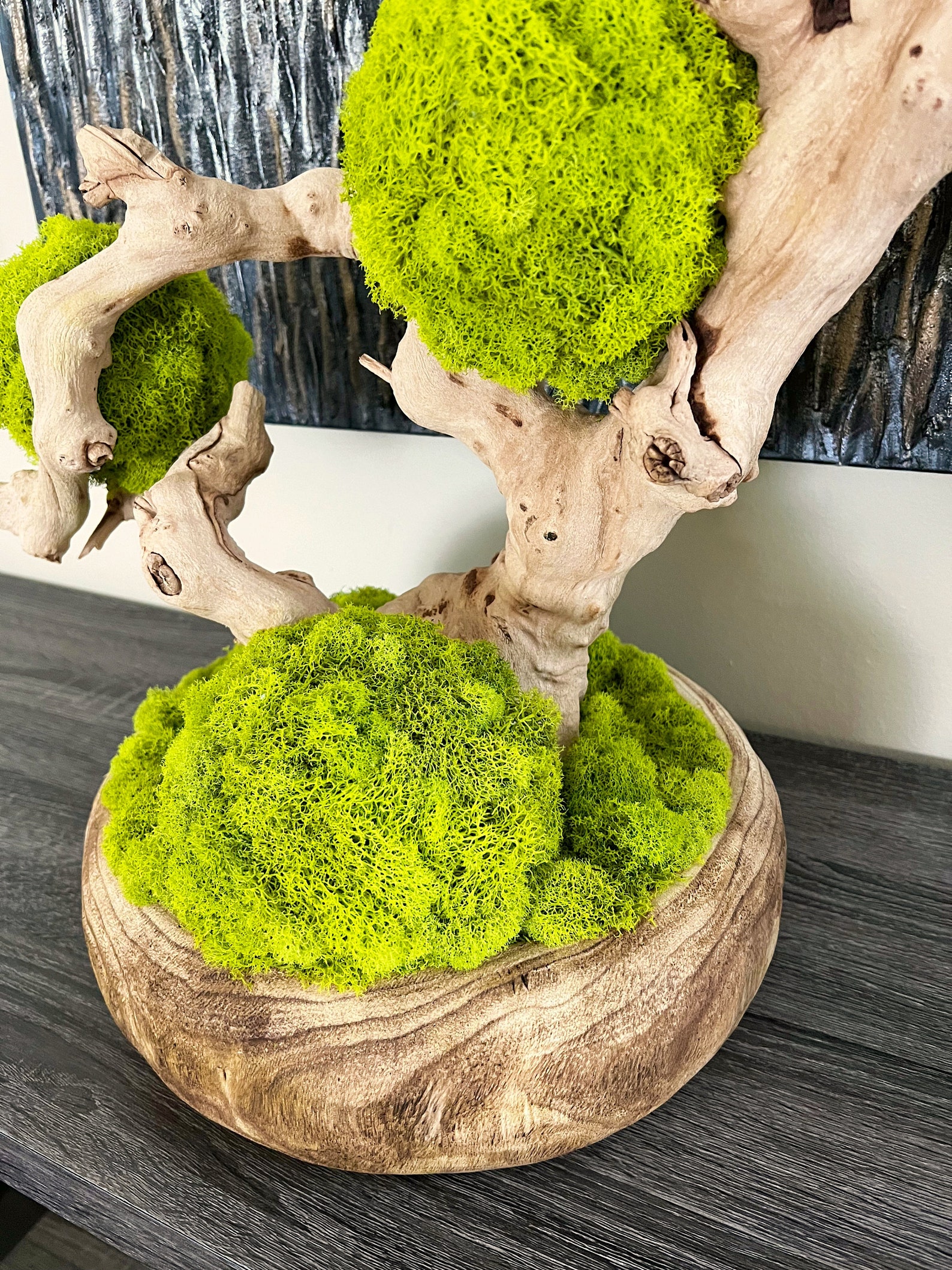 Moss Table Centerpiece Wooden Bowl Table Persevered Moss Etsy