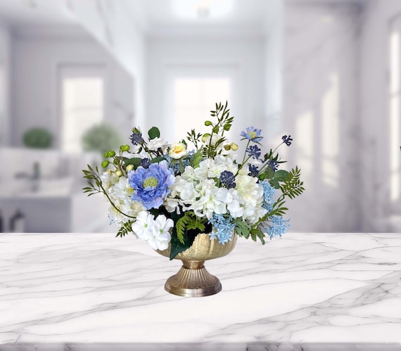 モダン造花アレンジメント ホワイト・ブルー