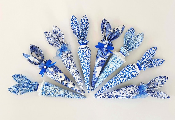 Easter Chinoiserie Fabric Carrot, White and Blue Easter Fabric Carrot
