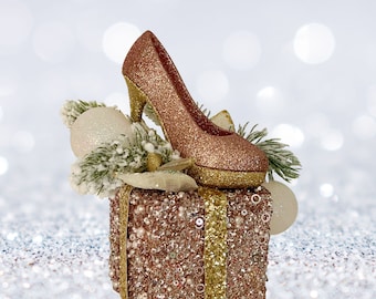 Christmas Rose Gold High Heels Ornament, Fashion Decor, Pink Shoe Ornaments,Christmas women gifts