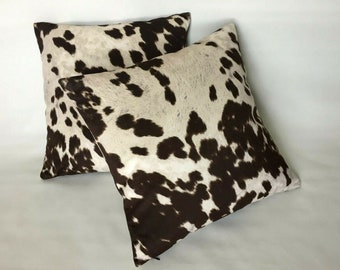 Cowhide Pillow Cover 18"X18" Set of 2,  Faux Cowhide Brown Milk Natural Velvet, Udder Madness Farmhouse Country