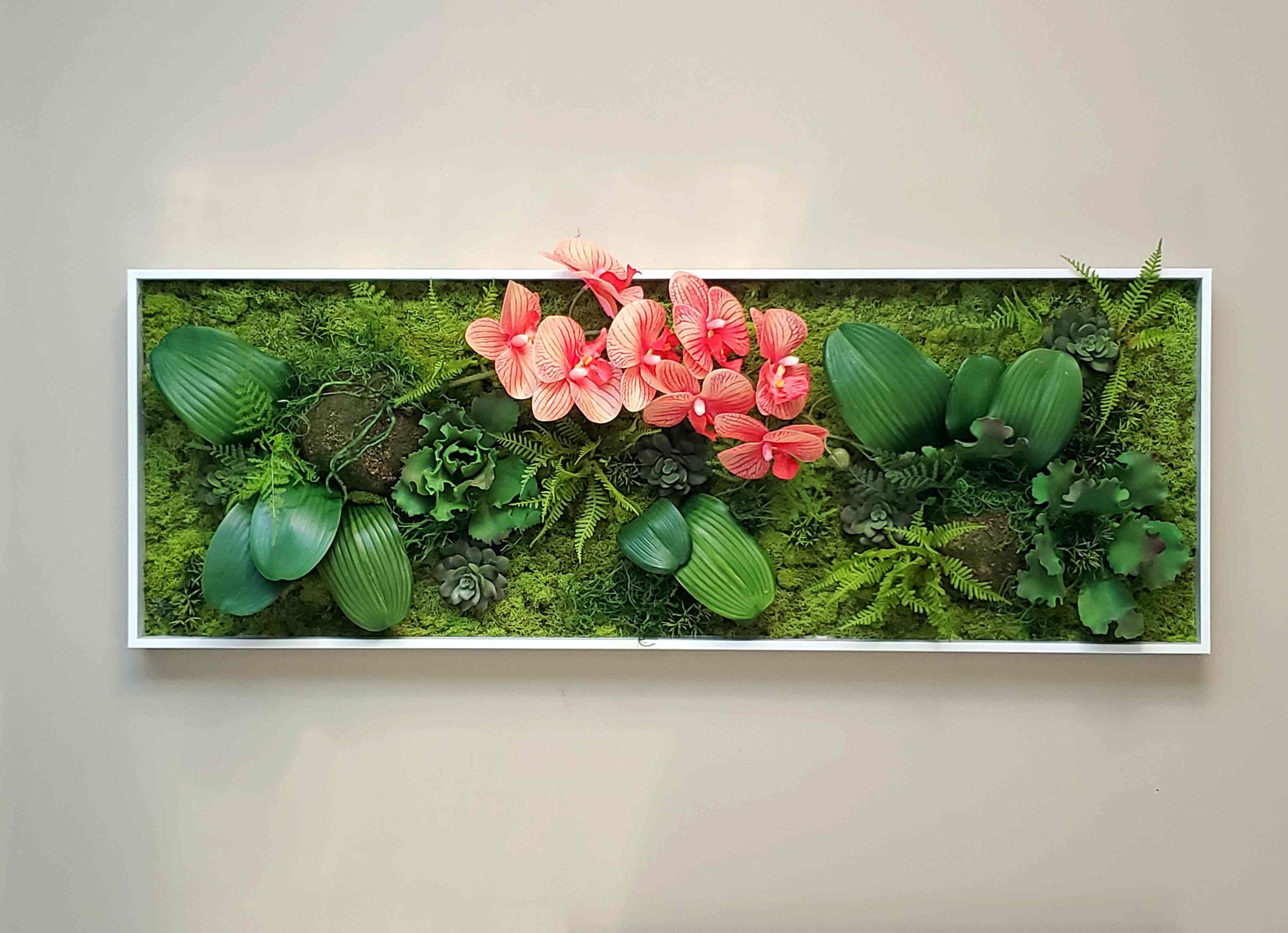 Orchid Wall Art, Faux Succulent Moss Wall Decor, Large Preserved