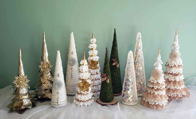 Modern Christmas Cone Tree, Tabletop Gold Christmas Tree, Decor Girls Room, Winter Wedding Centerpiece image 9