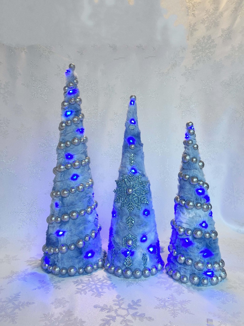 LED Christmas Cone Tree, Blue Faux Cone Tree, Led Fairy Light Winter
