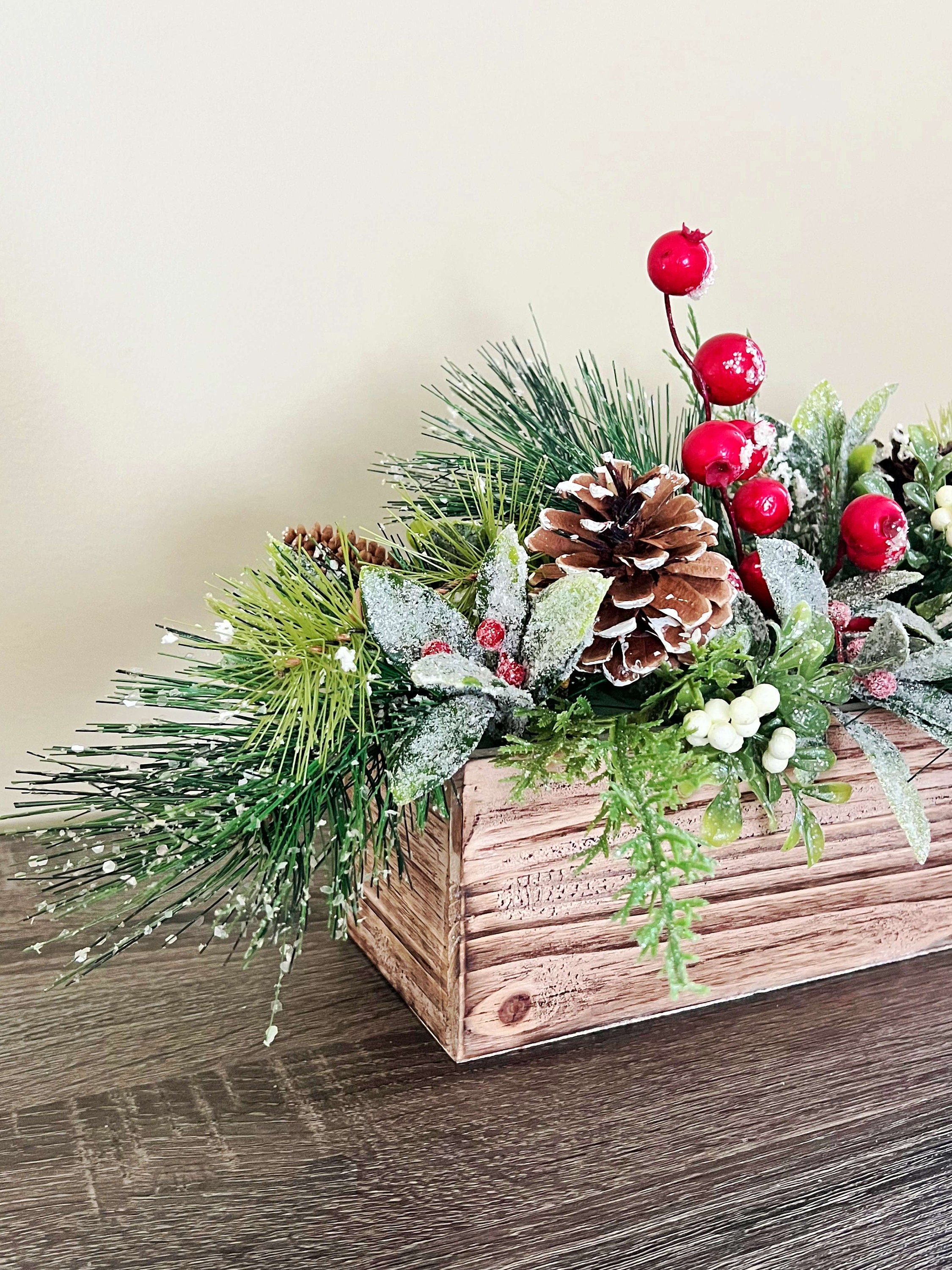 Rustic Winter Centerpiece Christmas Arrangement, Traditional Christmas