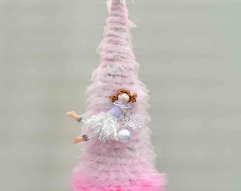 Christmas pink cone Tree, Tulle Tabletop Christmas tree, Fairy Christmas Ornament, Decor Baby Girls Room