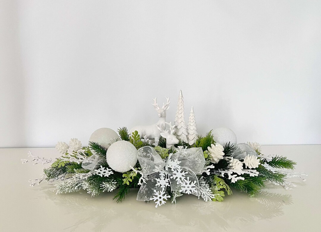 Christmas White Centerpiece Arrangement Christmas Centerpiece Etsy