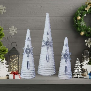Christmas Cone White Tree, Christmas yarn tree 23",18", Holiday Decor, Winter Wedding Centerpiece