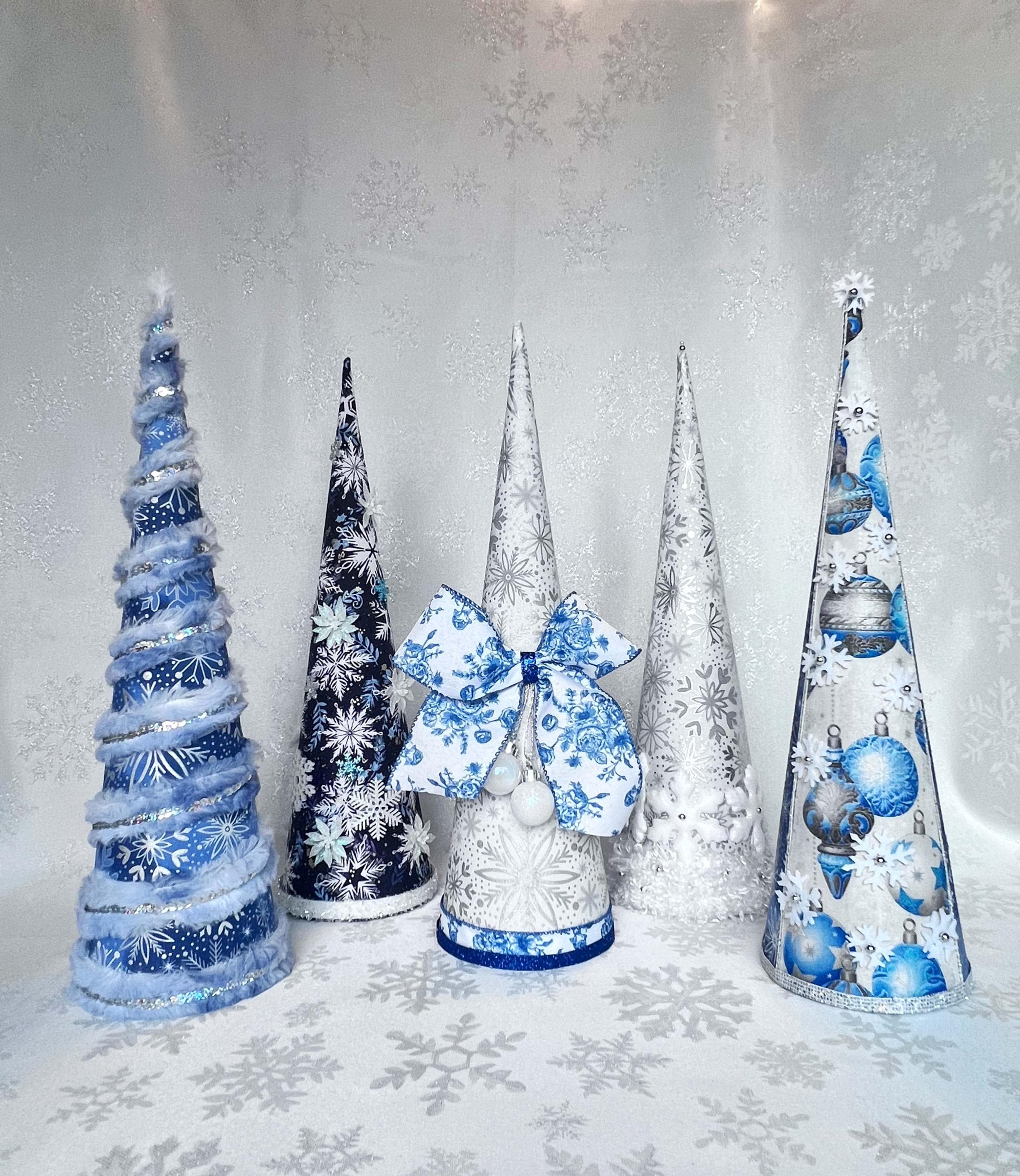 Christmas Cone Tree, Chinoiserie Cone Tree, White And Blue Decor