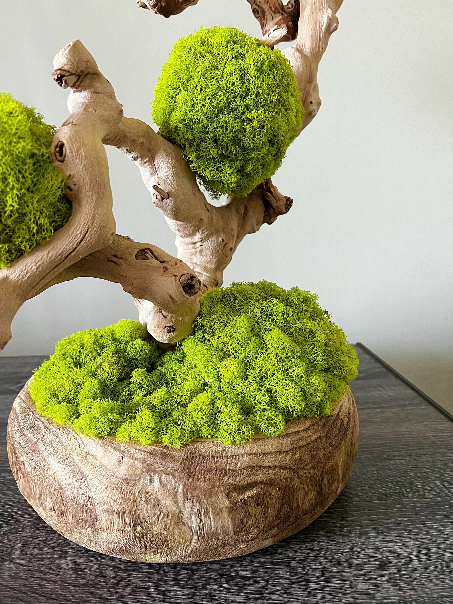 Moss Table Centerpiece Wooden Bowl Table Persevered Moss Etsy