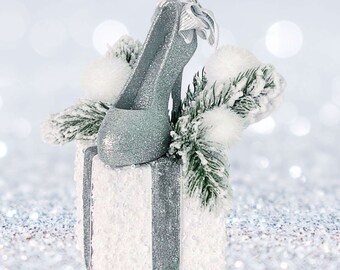 Christmas silver decor, High Heels Ornament, Fashion Decor, Shoe Ornaments,Christmas small gifts