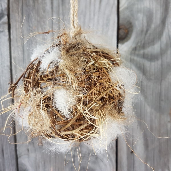 Colorful Bird Nesting Ball, garden decor gift, bird and nature lovers, Happy housewarming idea, wildlife outdoor hanging natural hair wool