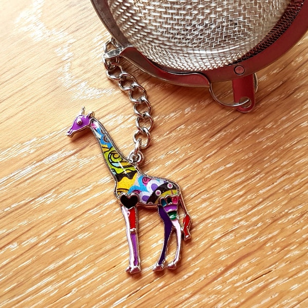Thee-ei met veelkleurige emaille Giraffe hanger voor vers los theeblad, gepersonaliseerd uniek origineel grappig cadeau hoge boho