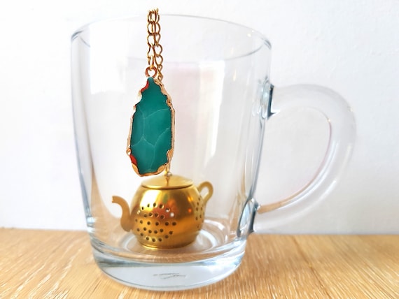 Handgemaakte thee-ei met hars Turquoise marmeren steenlook hanger, hangende bedel, voor verse losse theeblaadjes, theebol, Moederdag moeder