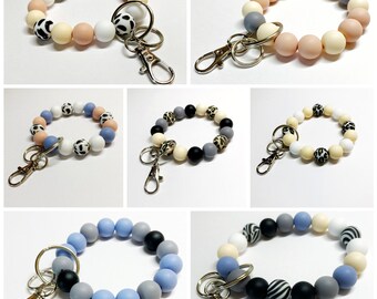 Silicone beaded wristlet keychain wristlet key ring