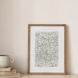 Decorazione murale unica e fatta a mano, grafica a strati, word art, poesia in linee, calligrafia, caos di pensieri, regalo originale, arte testuale, astratto