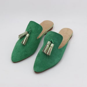 Womens leather mules, green suede mules, Moroccan mules Babouche, red leather Slippers for Women, Moroccan suede slipper, Mule suede Slipper