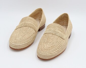 Raffia mocassin, Raffia Mules, Raffia shoes for men, natural raffia moccasins for Men, loafer Mocassin, men Raffia shoes