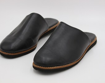 Men Leather Clog, Black Leather slippers Men, Moroccan leather babouche for men, Men handmade leather slippers, Brown leather Babouche