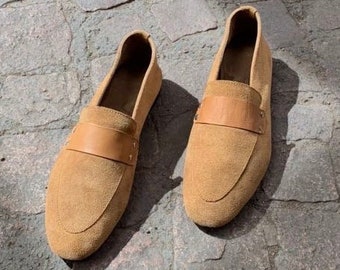 Handgemachte Mokassins, Damen Echtes Leder Loafers, Frauen Wildleder Mokassins, Handgemachte Leder loafers, Frauen Leder Schlupf Wildleder