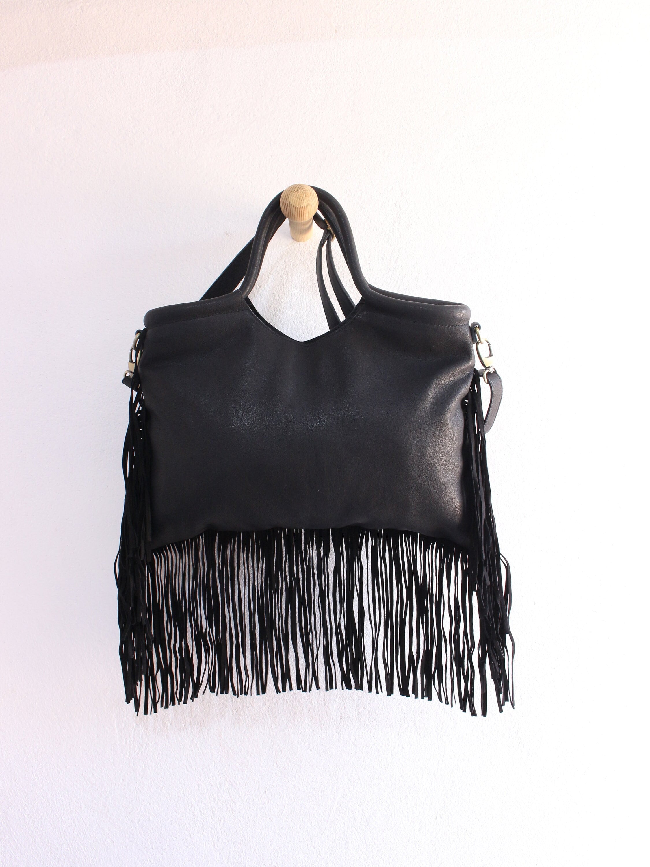 BLACK FRINGE LEATHER PURSE - White Rock Country Rags & Doodads LLC