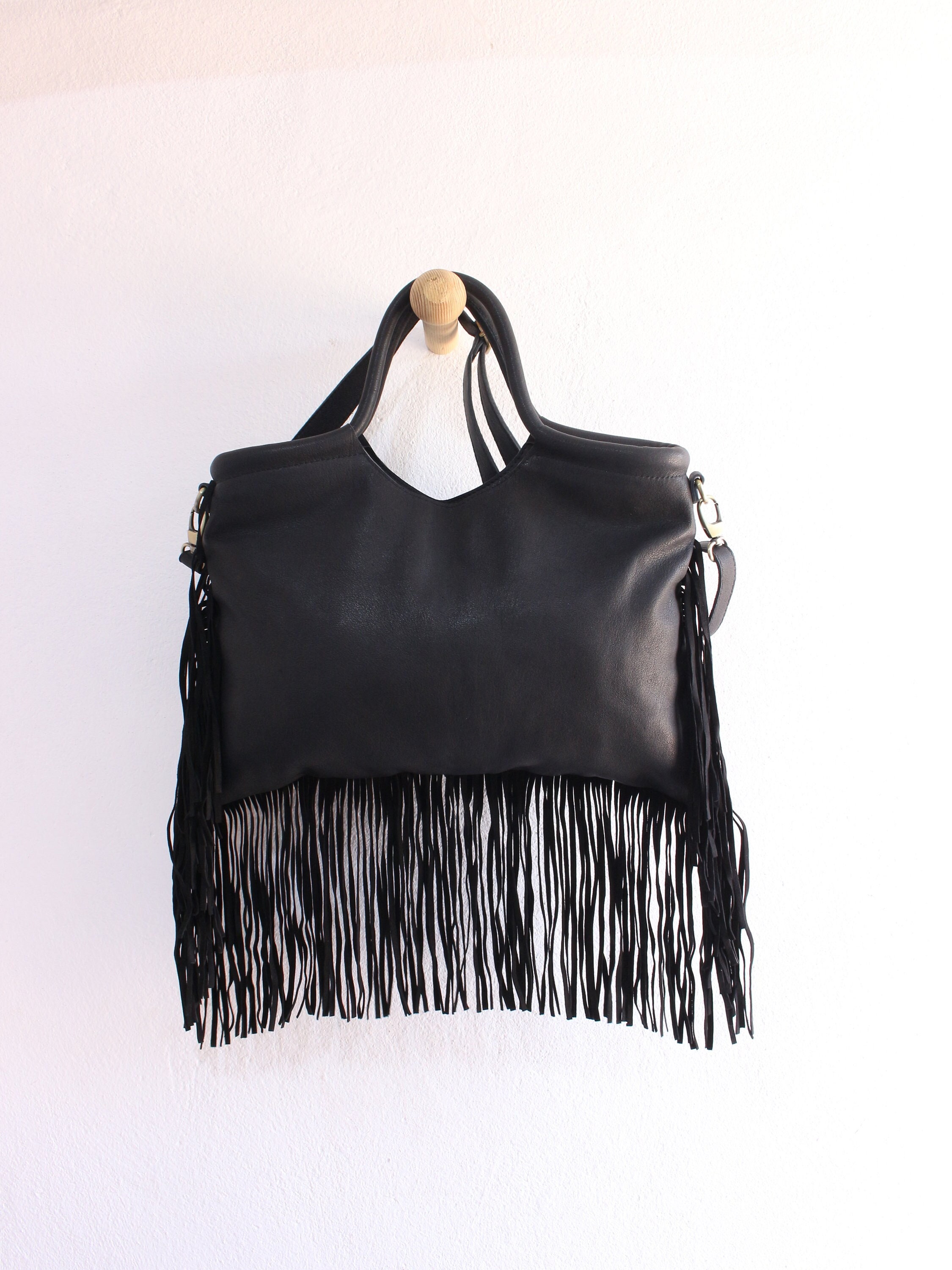 BLACK FRINGE LEATHER PURSE - White Rock Country Rags & Doodads LLC