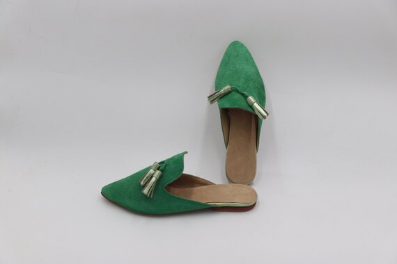 Green suede cheap mules
