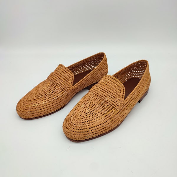 Raffia Schuhe Männer, Raffia Mokassin, Pantoletten aus Raffia für Männer, Mokassin aus Raffia für Männer, Geschenk für Ihn, Loafer Mokassin, Loafer aus Raffia für Männer