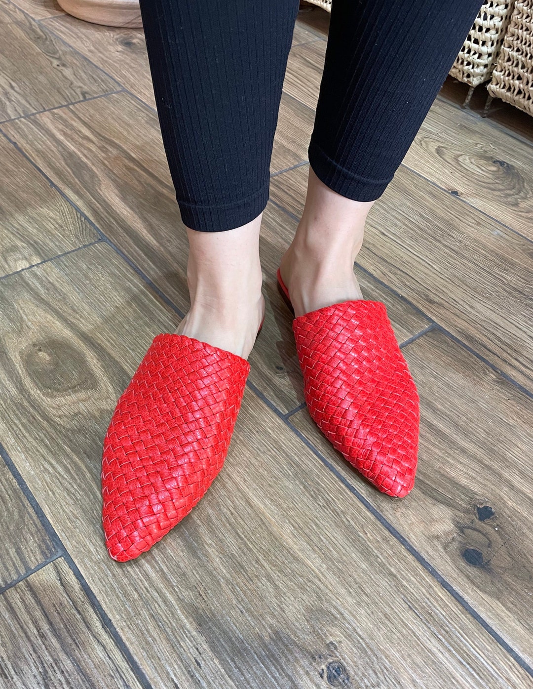braided leather mules