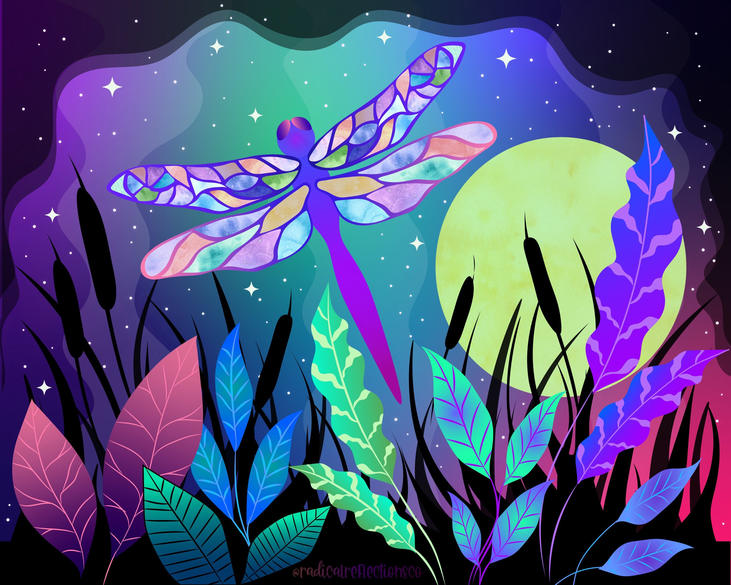 Dragonfly Rainbow Moonlight Wall Art Print | Etsy