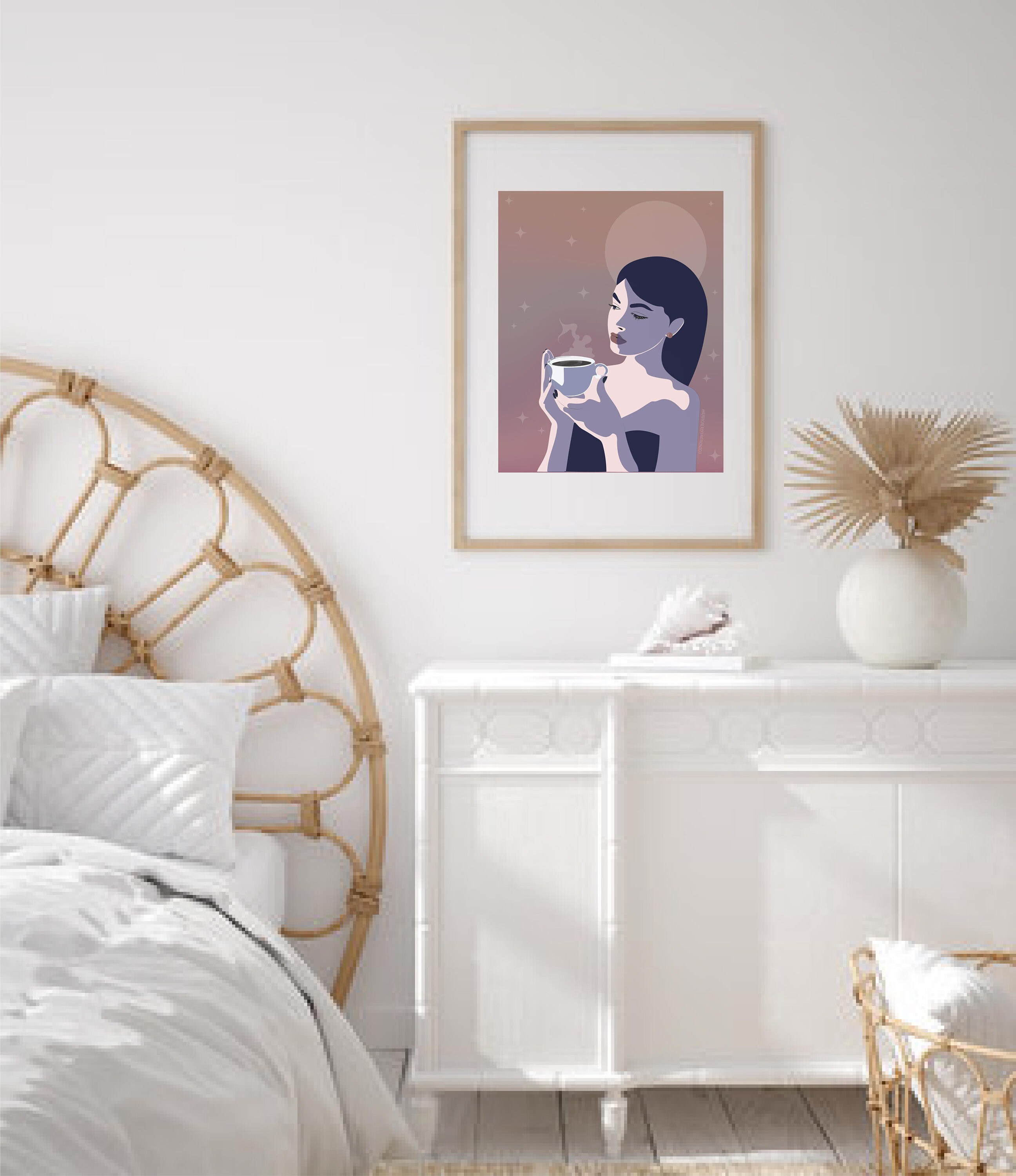 Boho Girl Wall Art Print Coffee Print Wall Art Coffee Girl Etsy