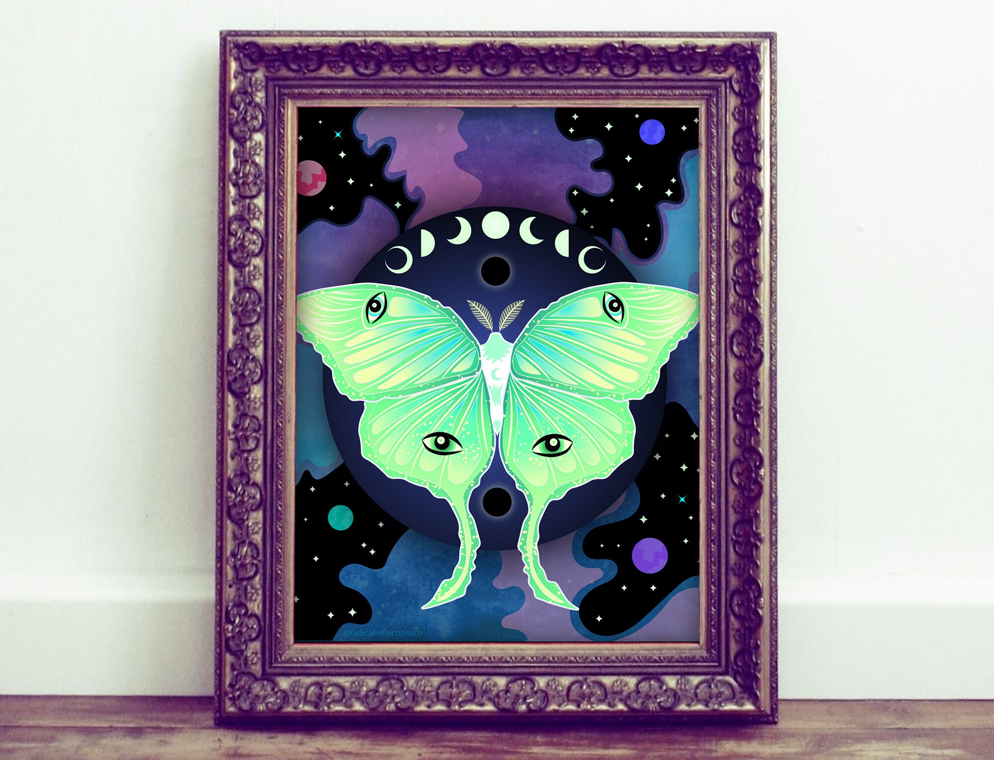 Luna Moth With Moon Phases Art Print, Butterfly Art, Moon Art Print - Etsy