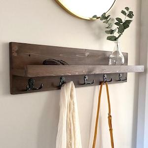 Wood Coat Hook Rack, Entryway Key Hook Shelf, Rustic