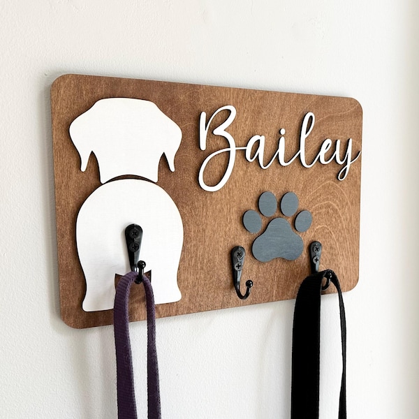 Personalized Dog Leash Hooks, 256 Designs, Dog Paw Print Leash Holder, Dog Butt Hooks, Custom Dog Name with Hooks, Dog Accessories Organizer