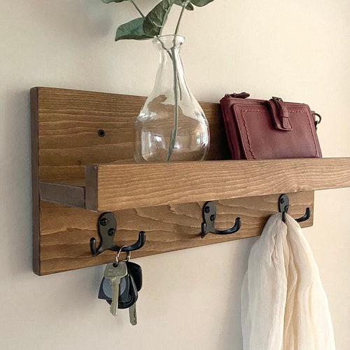 Entryway Organizer Coat Rack Key Holder Hooks Farmhouse Etsy