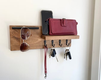 Entryway Organizer, Key Holder, Sunglass Holder, Key Hooks, Keys, Front Hall Organization, Wall Mount, Apartment Decor, Shelf with Hooks