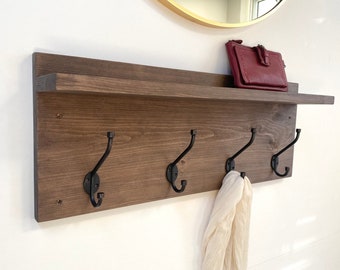 Coat Rack, Farmhouse Coat Hooks, Entryway Organizer, Coat Hook Rack with Shelf, Rustic Wood Coat Rack, Farmhouse Decor, Entryway Coat Rack