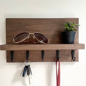 Entryway Organizer, Key Holder, Sunglass Holder, Key Hooks, Mail, Front Hall Organization, Wall Mount, Apartment Decor, Shelf with Hooks