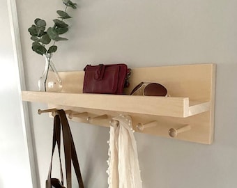 Entryway Organizer, Coat Rack, Hooks, Farmhouse Coat Hook Rack, Wall Mount, Apartment Decor, Shelf with Hooks, Wood Coat Rack, Entry Shelf