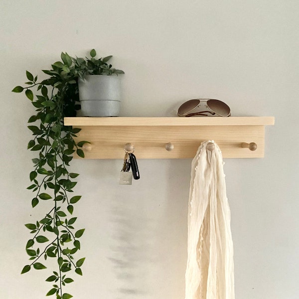 Entryway Organizer, Coat Rack, Hooks, Farmhouse Coat Hook Rack, Wall Mount, Apartment Decor, Shelf with Hooks, Wood Coat Rack, Entry Shelf