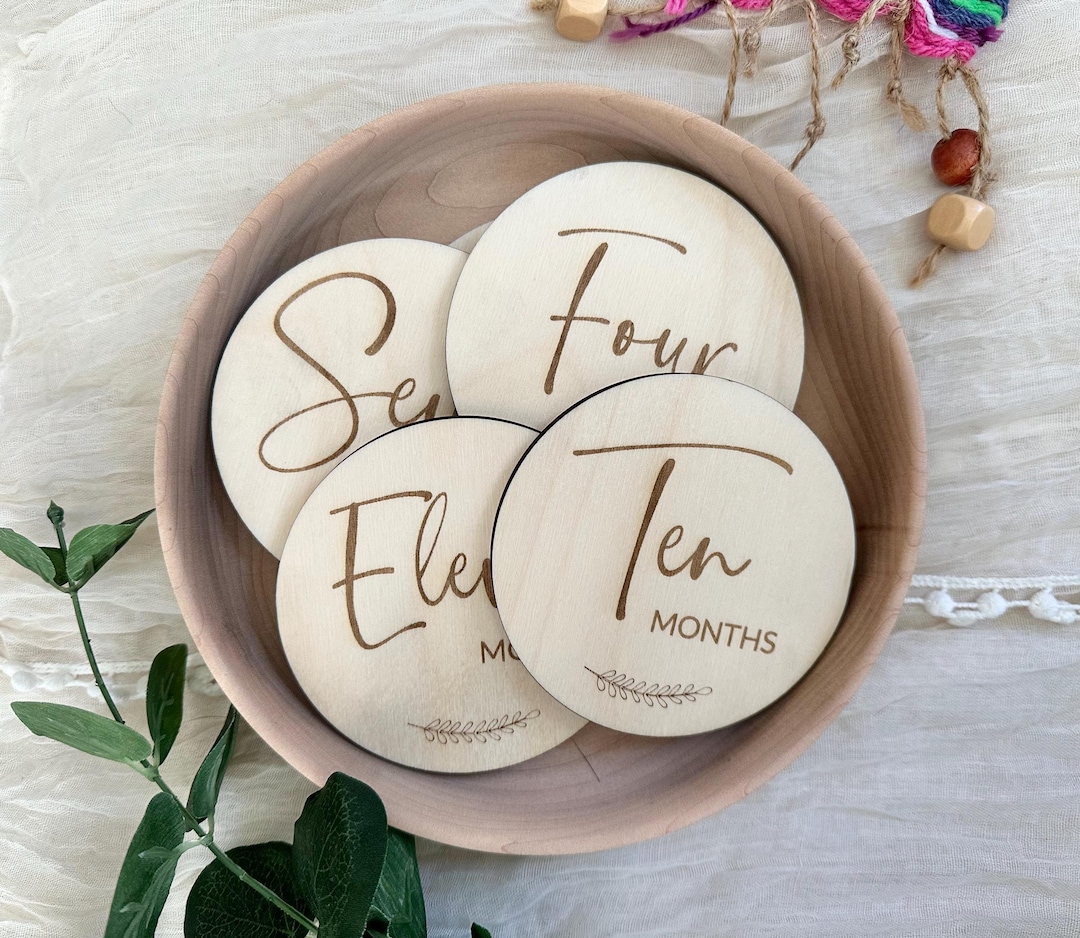 Baby Monthly Milestone Discs, Newborn Birth Announcement, Wooden ...