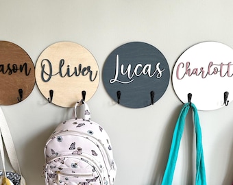 Backpack Hooks, Personalized Name with Hooks, Nursery Hooks, Mud Room Hooks, Entryway Organizer, Custom Wood Backpack Hooks, Towel Hooks
