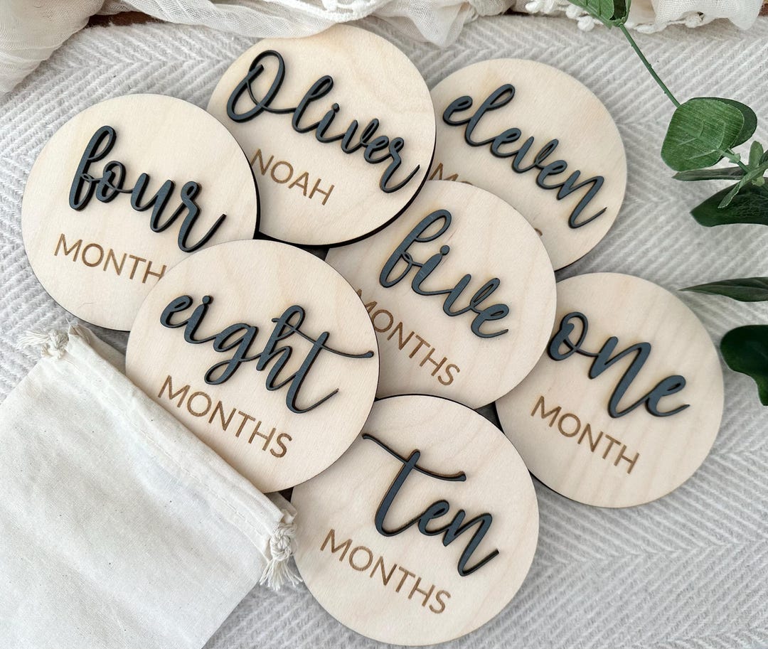 Baby Monthly Milestone Discs, Newborn Birth Announcement, Wooden ...